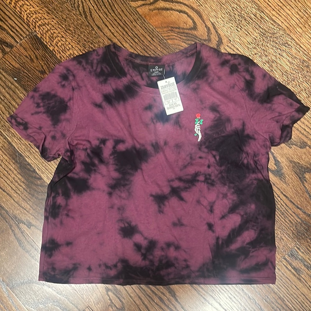 NWT Zumiez pac sun empyre top crop tee L tie dye rose skeleton